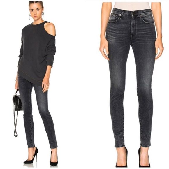 NEW R13 High Rise Skinny Jeans in Tilson Washed Black Size 24 - Picture 1 of 11